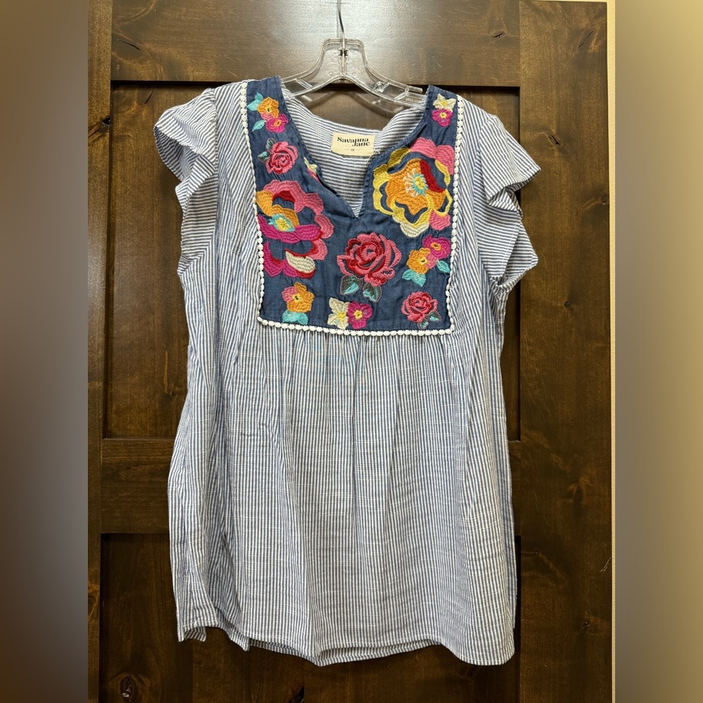 EUC-Savanna Jane Embroidered Sleeveless Shirt-1X